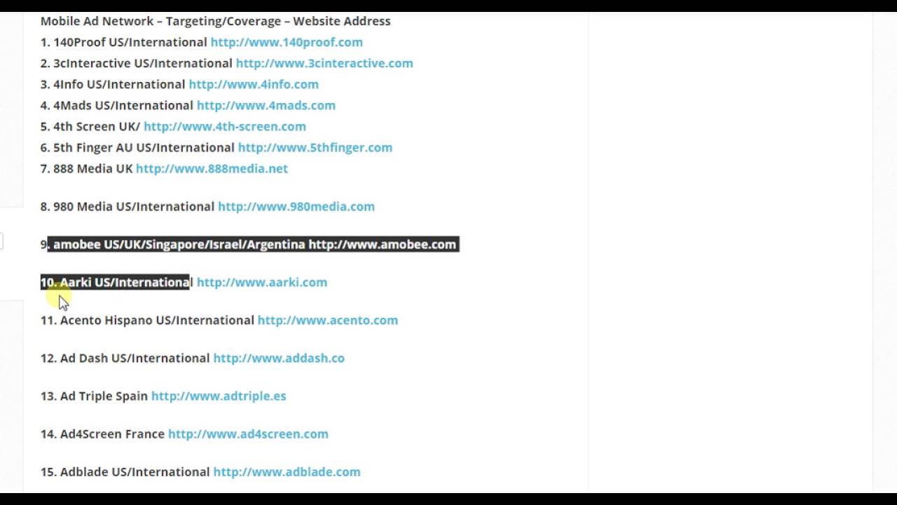 MOBILE AD NETWORK LIST COMPANIES PART 1