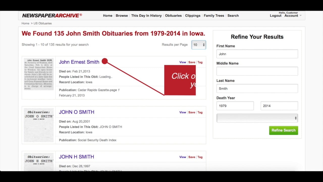 Searching Obituaries