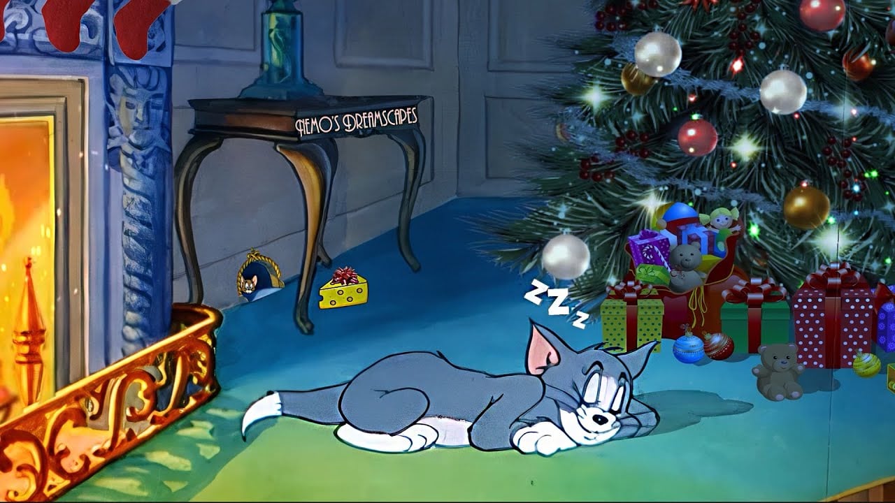 A Vintage Christmas by a cozy fireplace 🎅 Oldies playing in another room w/ crackling fire 24/7 ASMR