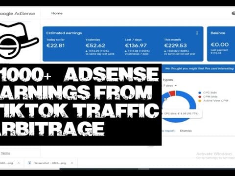 $216+ Adsense earnings monthly traffic arbitrage with Tiktok ads