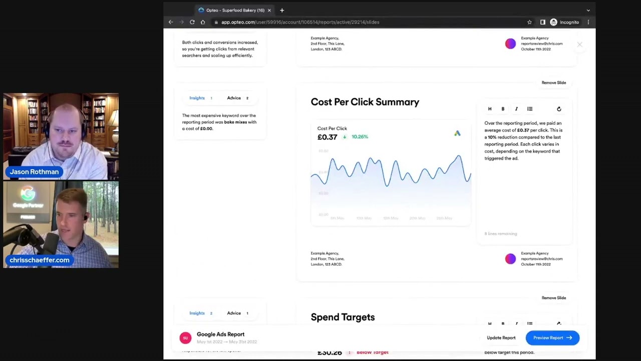 Example of Opteo's awesome Google Ads reporting software!