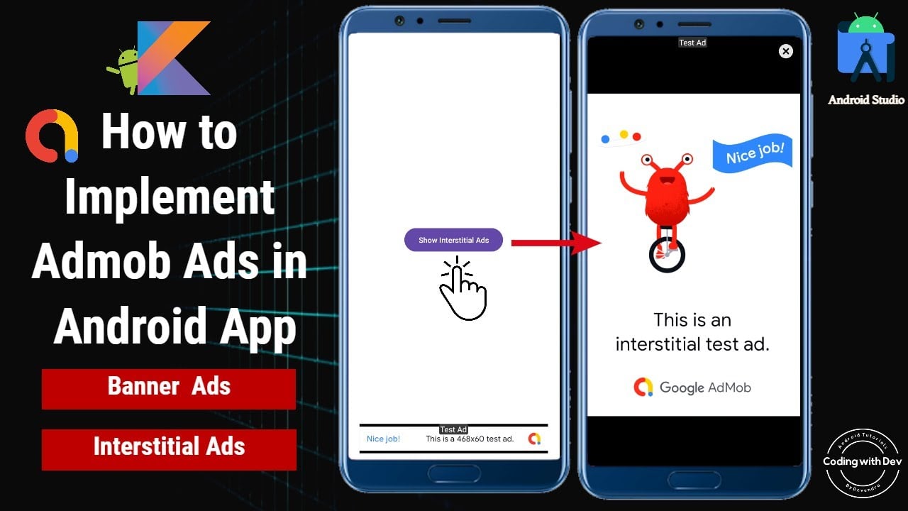 How to Implement Admob Ads in Android Studio | Banner and interstitial ads | Google Admob Ads 2023