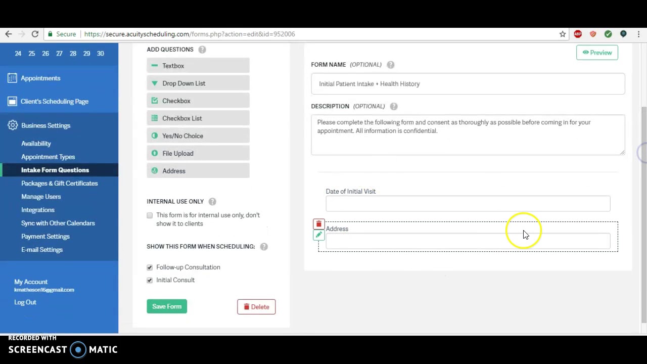 Acuity Scheduling: Create Custom Intake Form