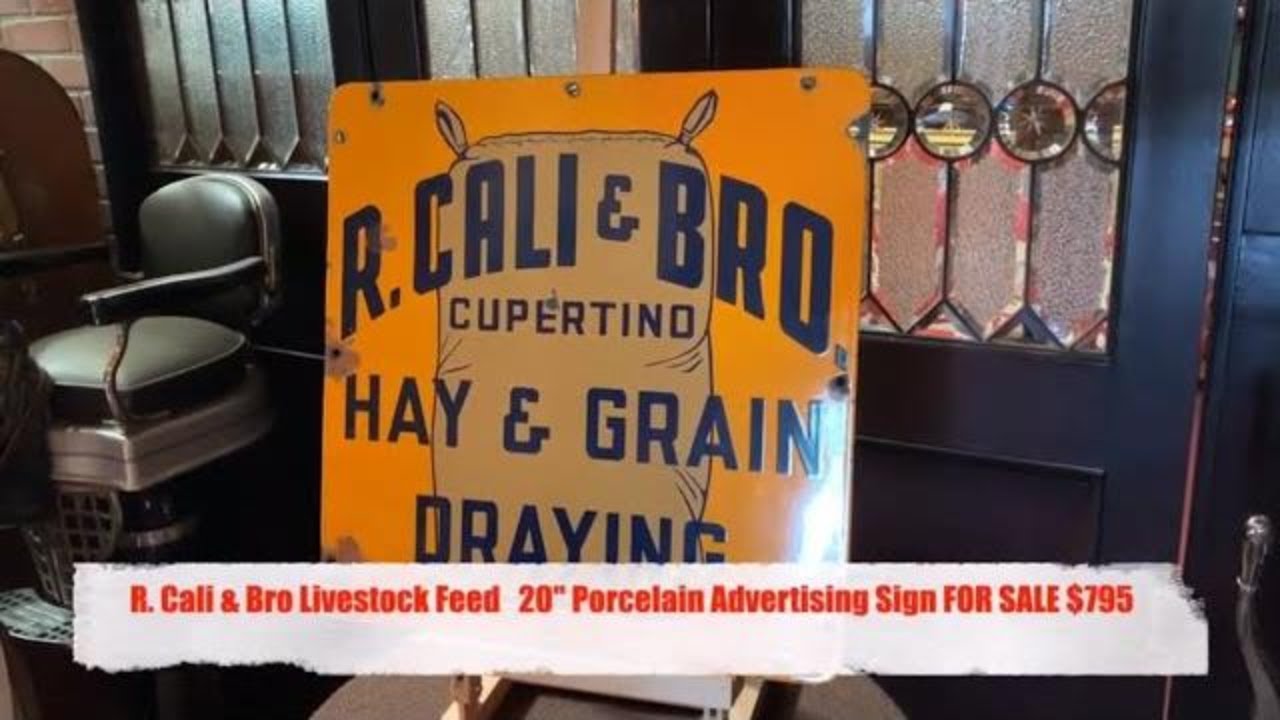 R. Cali & Bro Livestock Feed 20" Porcelain Advertising Sign FOR SALE $795