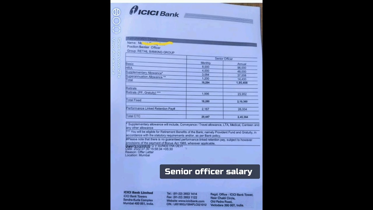 Senior officer salary / offer letter / icici bank 🏦🎉