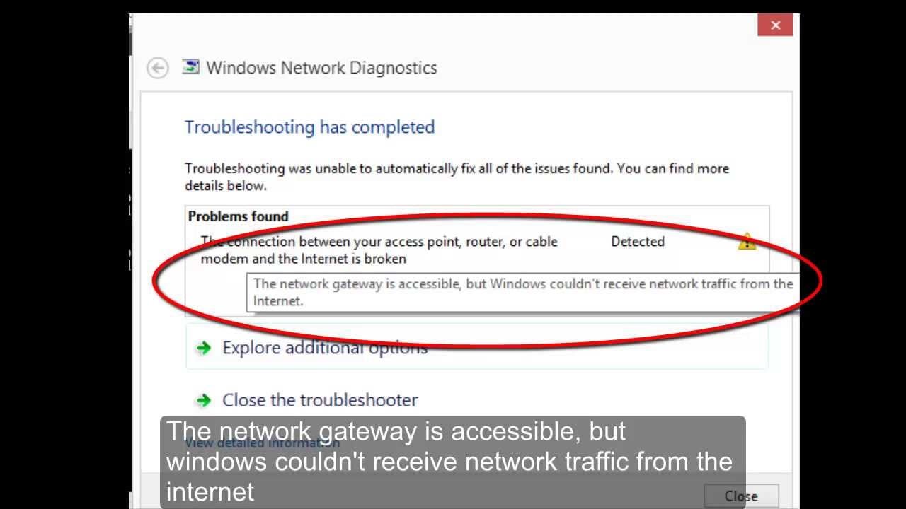 The network gateway is accessible but windows couldn