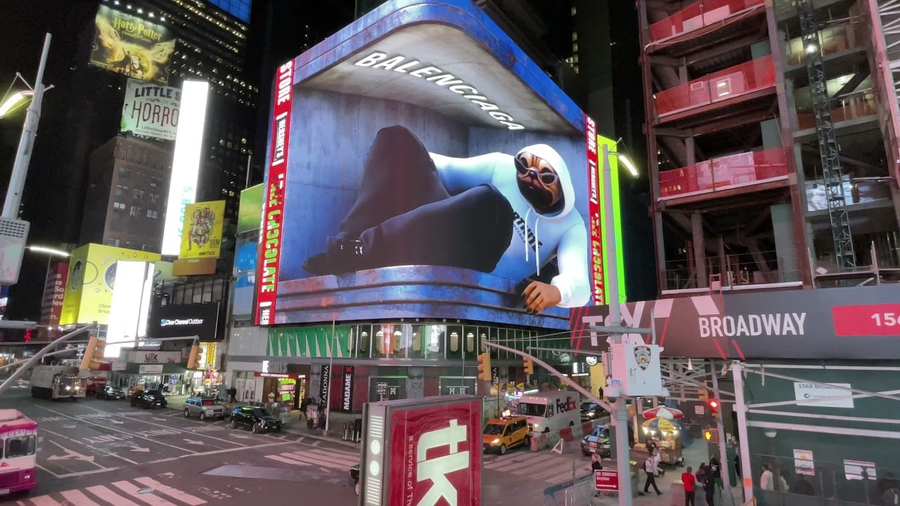 Balenciaga x Fortnite Immersive 3D Billboard Experience in Times Square, New York City