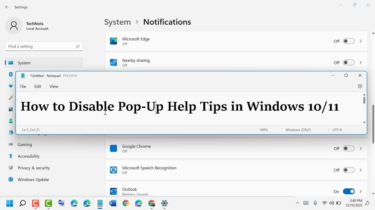 How to Disable Pop Up Help Tips in Windows 11