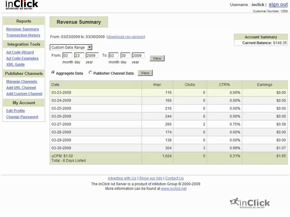 inClick Ad Server - Publisher Reporting Channels