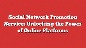 Social Network Promotion Service: Unlocking the Power of Online Platforms