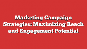 Marketing Campaign Strategies: Maximizing Reach and Engagement Potential