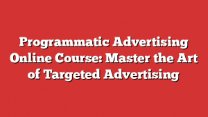 Programmatic Advertising Online Course: Master the Art of Targeted Advertising